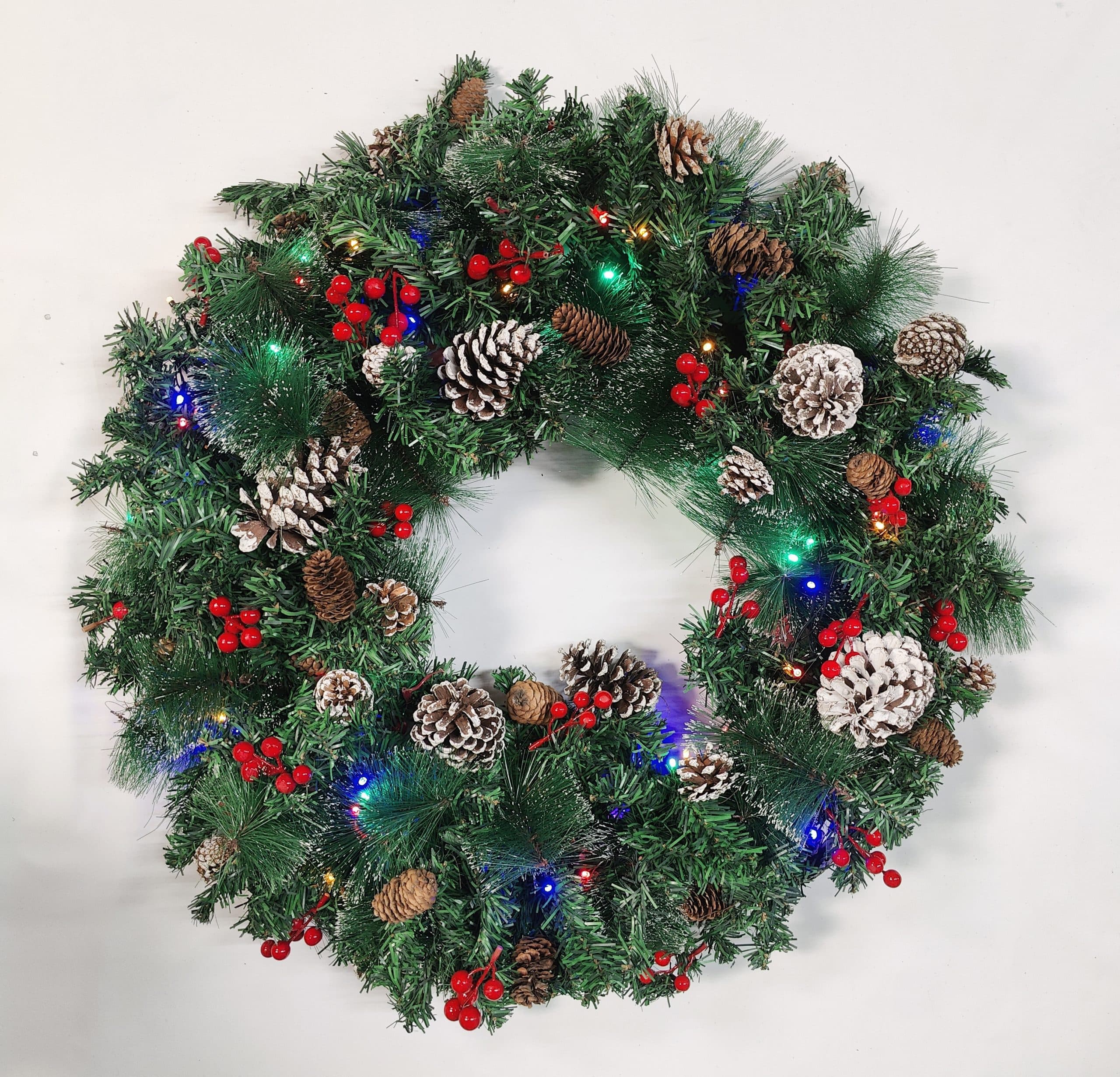 30 Inch Super Large Thick Pre-lit Christmas Wreath w/ Colorful Lights