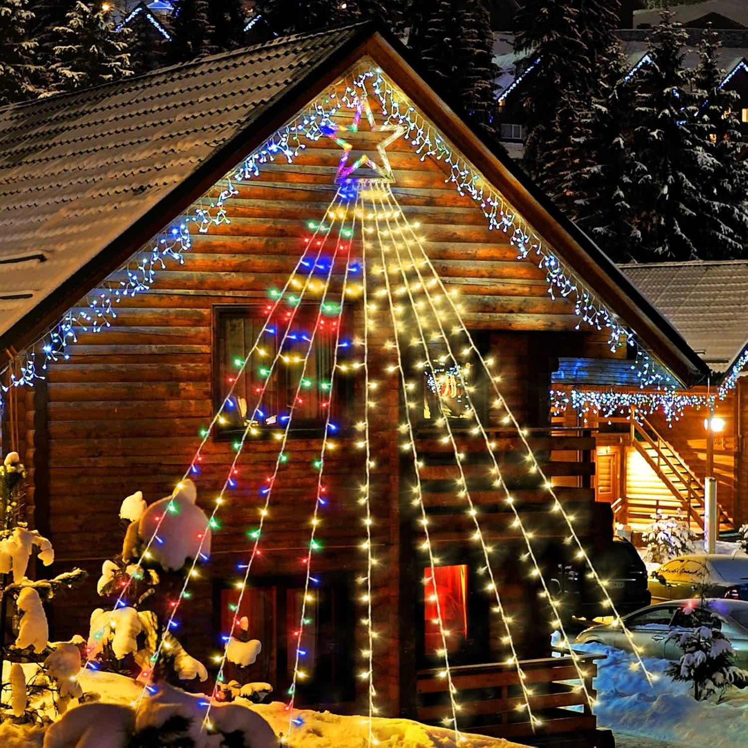 Christmas String Lights Outdoor Decoration 317 LED Star Fairy String Lights 11 Modes & Waterproof - Warm White + Multi-Colored