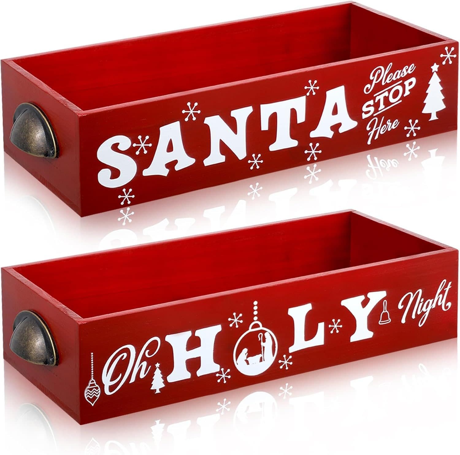 Hot Cocoa Bar Wood Storage Box Hot Cocoa Decorative Christmas (Red, Vibrant)