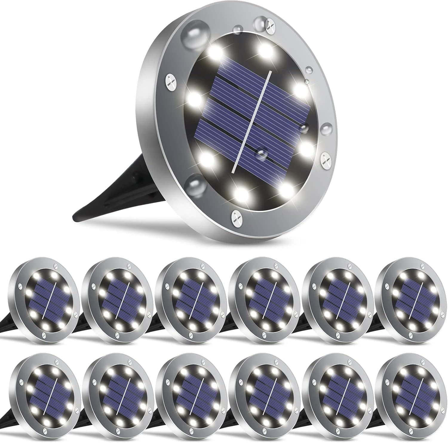 Solar Lights Outdoor,12 Pack Solar Lights Outdoor Waterproof,Solar Garden Lights Landscape Lighting for Outside Patio (White light)