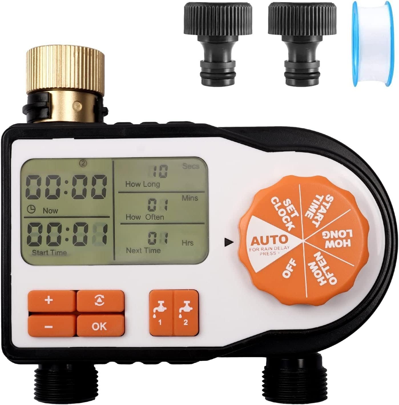 Water Sprinkler Timer, Garden Watering Timer 2 Outlet, Garden Hose Faucet Timer for Lawn, Lawn Sprinkler Water Hose Timer Dual, Auto Manual Rain Delay Mode, Pool