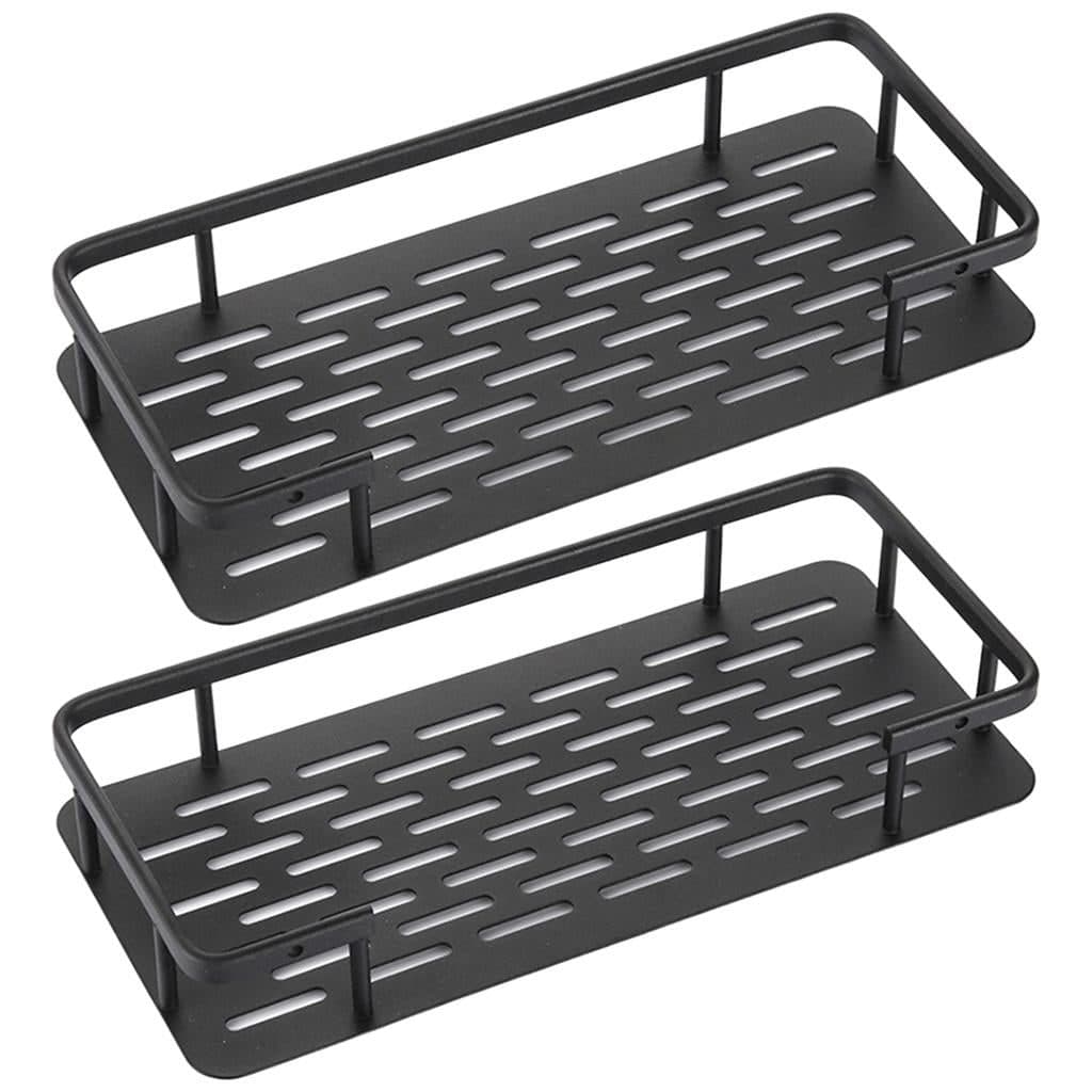 Adhesive Shower Caddies Corner with Hooks No Drilling Bathroom Shelf Organizer Rack 2 Pack - Square