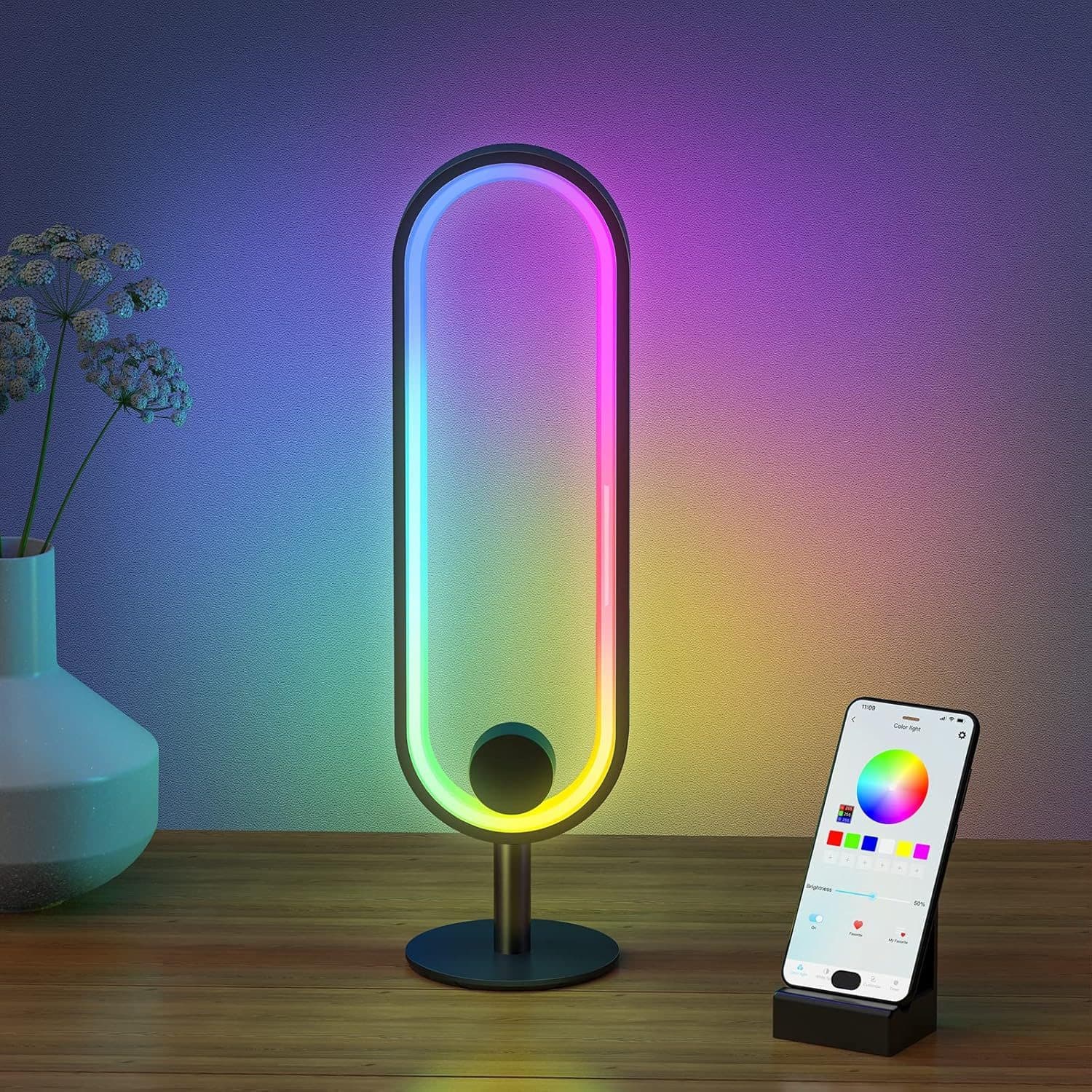 Rawuze Table Lamp, Dimmable LED Night Light Ambient Lighting with Smart Remote, Color Changing RGB for Living Room/Bedroom/Gaming