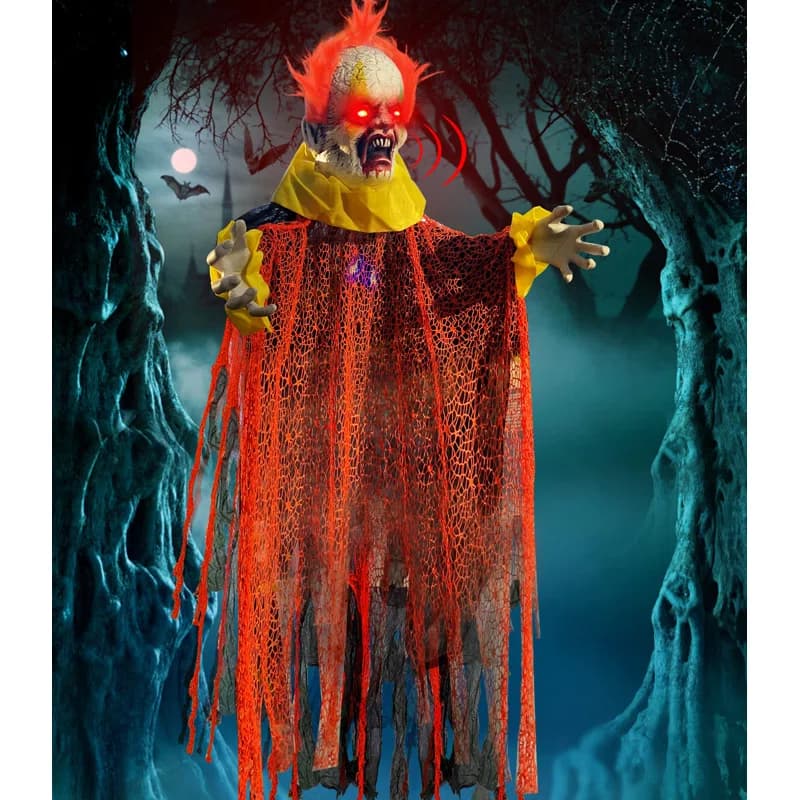 50 Inch Halloween Clown Hanging Animatronic Talking Clown
