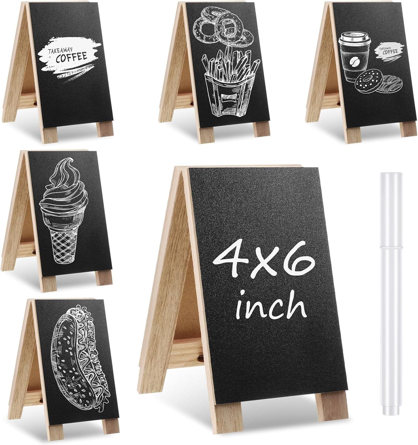 6 Pack Mini Chalkboard Signs with 1 Whiteboard Marker, Small Rectangle Blackboard Message Boards for Tabletop Decorations, Restaurant Food Display, Weddings, Birthday Parties (4 x 6 Inches)