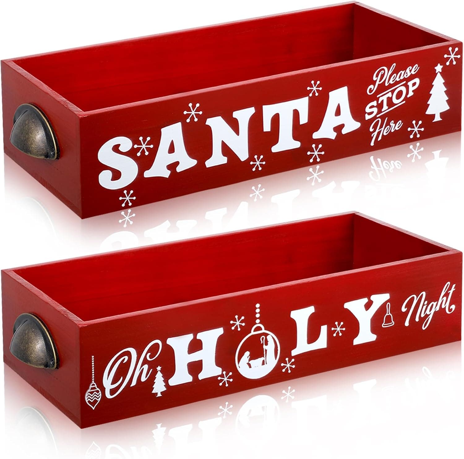 Hot Cocoa Bar Wood Storage Box Hot Cocoa Decorative Christmas Cute Wood Storage Bins Decorative Open Holder Box Xmas Colorful Organizer Bins for Home Kitchen Office Farmhouse Gift (Red,Vibrant)