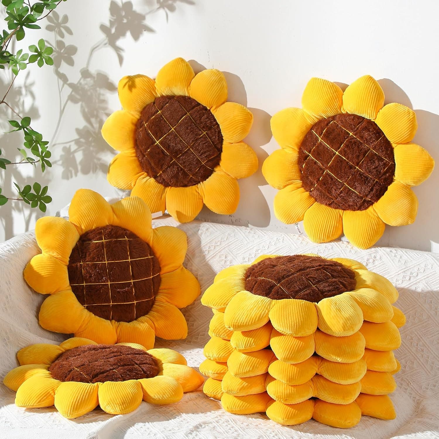 Sunflower Throw Pillow 15 Inch Sunflower Shaped Throw Pillow Floor Pillow Seating Cushion Sunflower Plush Throw Pillow Flower Seating Cushion for Bed Couch Classroom Decoration