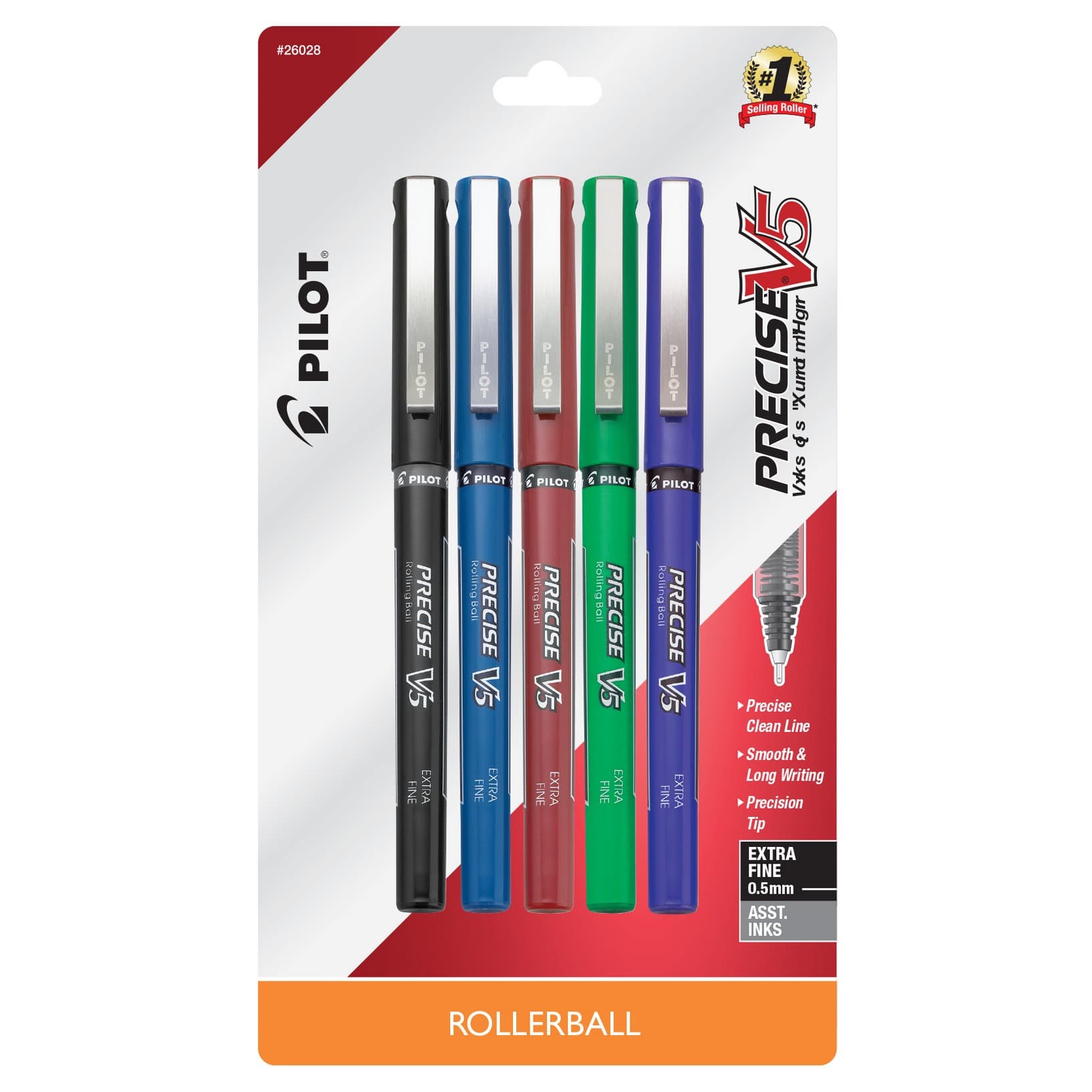 Pilot 5ct Precise V5 Rolling Ball Pens Extra Fine Point 0.5mm Assorted Inks