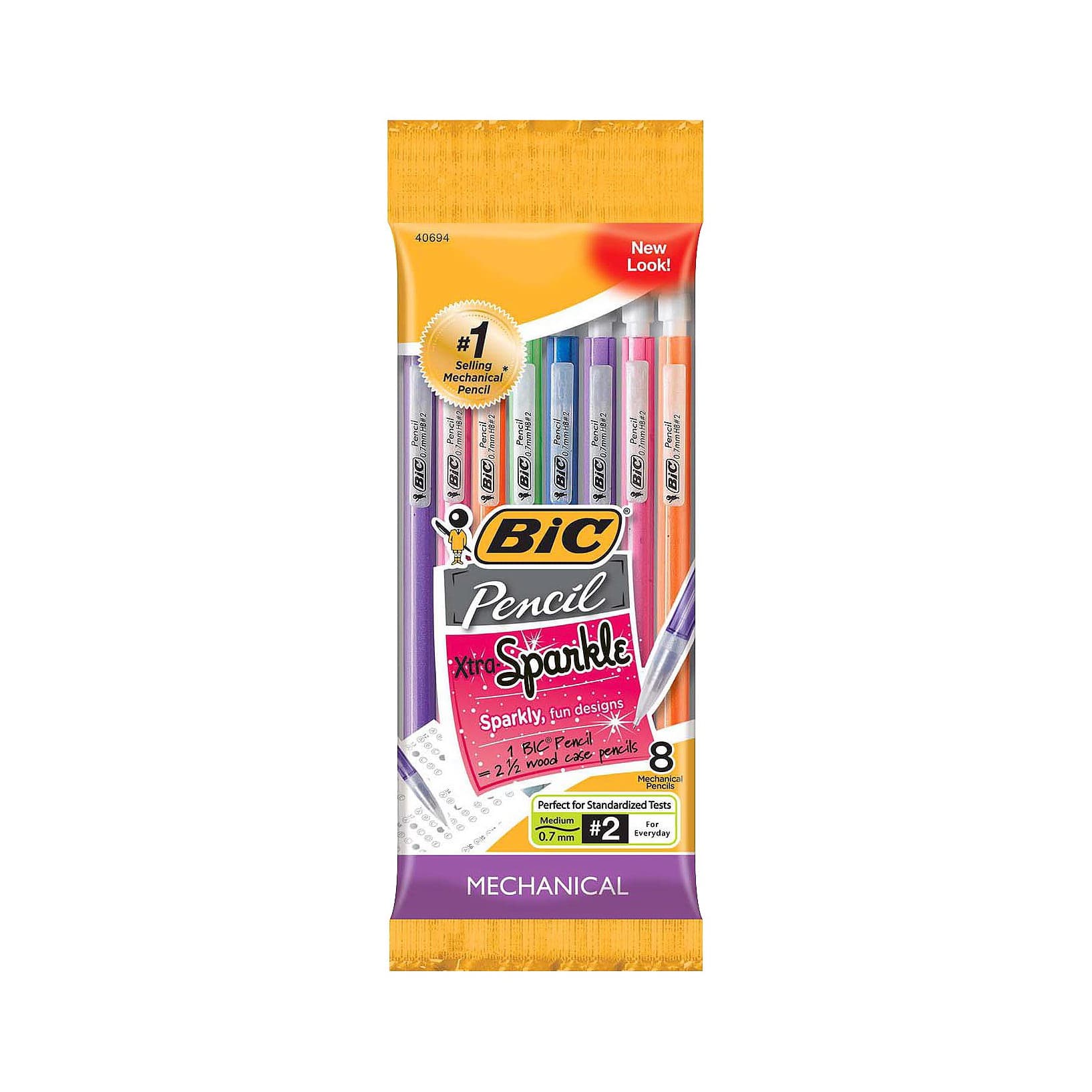 BIC 2 Xtra Sparkle Mechanical Pencils, 0.7mm, 8ct - Multicolor