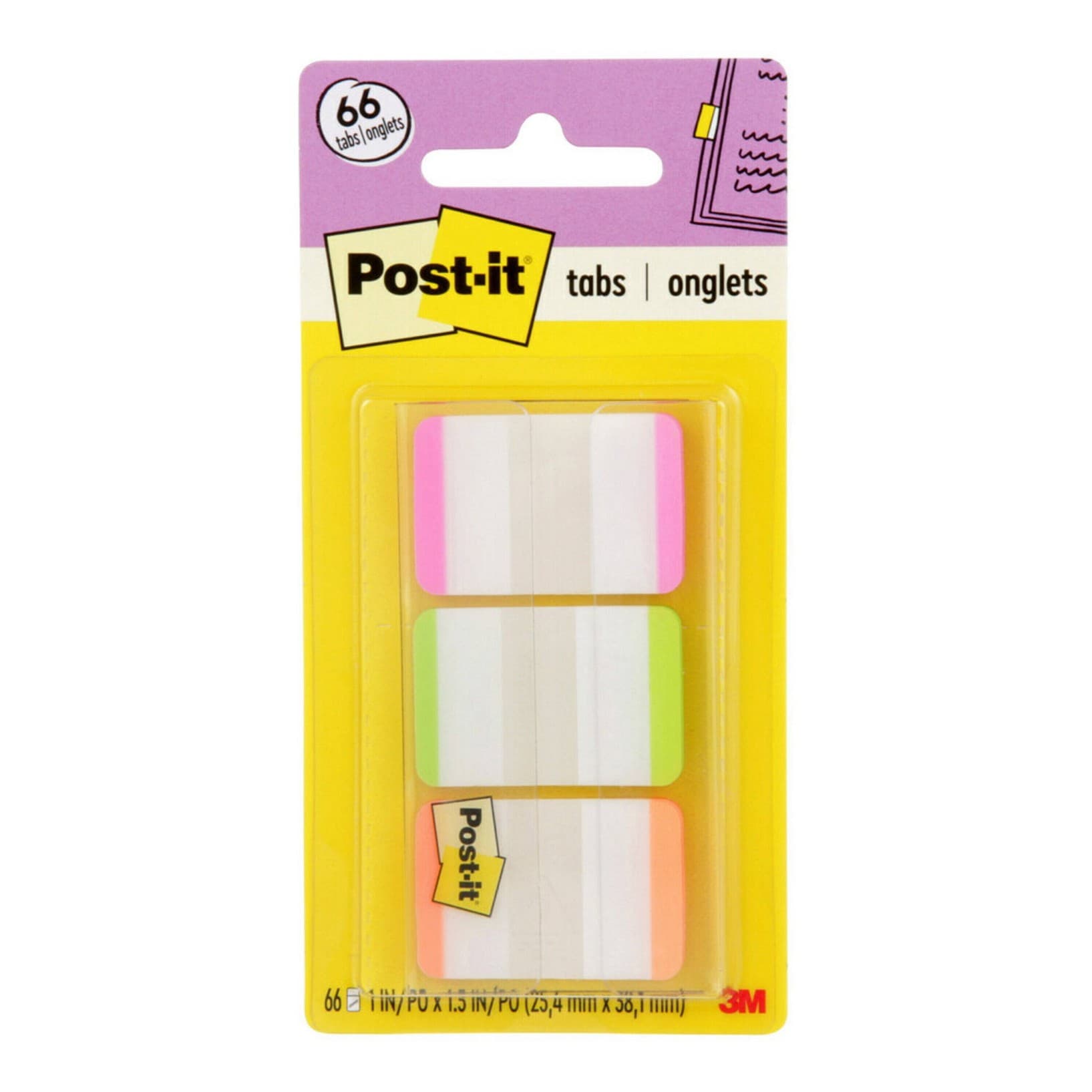 Post-it 66ct 1" Repositionable Filing Tabs with On-the-Go Dispenser - Pink/Green/Orange