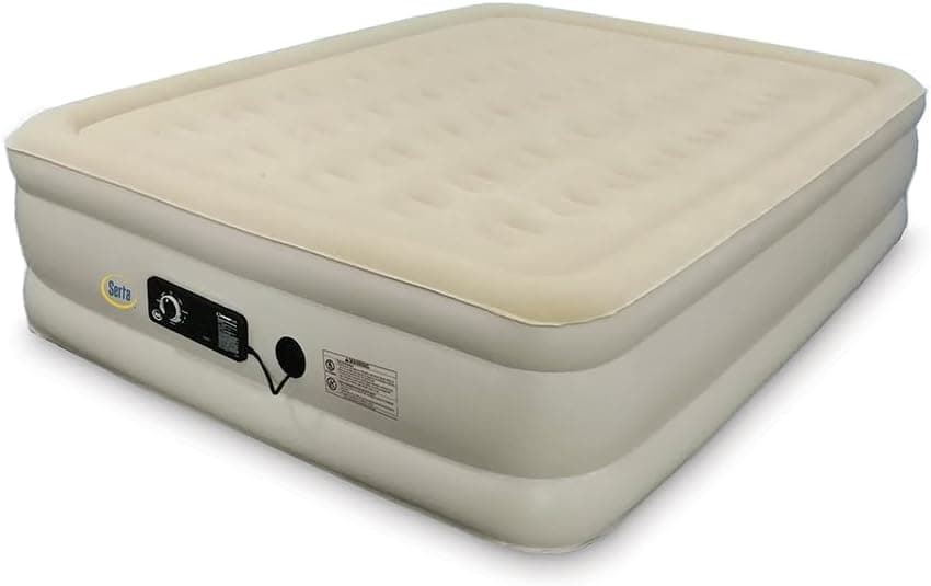 Serta Raised Air Mattress with Never Flat Pump | Luxury Inflatable Mattress with Built in Air Pump | Heavy Duty Blow Up Mattress with Self Inflating Pump