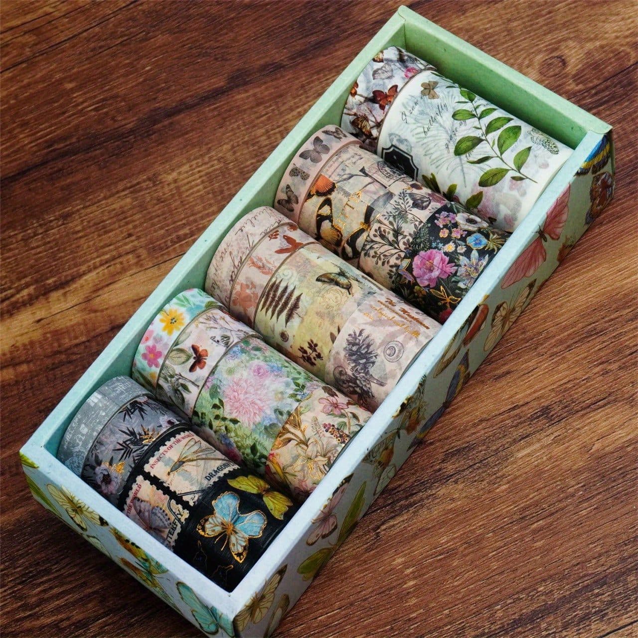18 Rolls Butterfly-Themed Vintage Tape Set - Exquisite Hot Stamped Designs, Writeable & Charming Floral Patterns, Ideal for Scrapbooking, DIY, Bullet Journaling, and Gift Wrapping