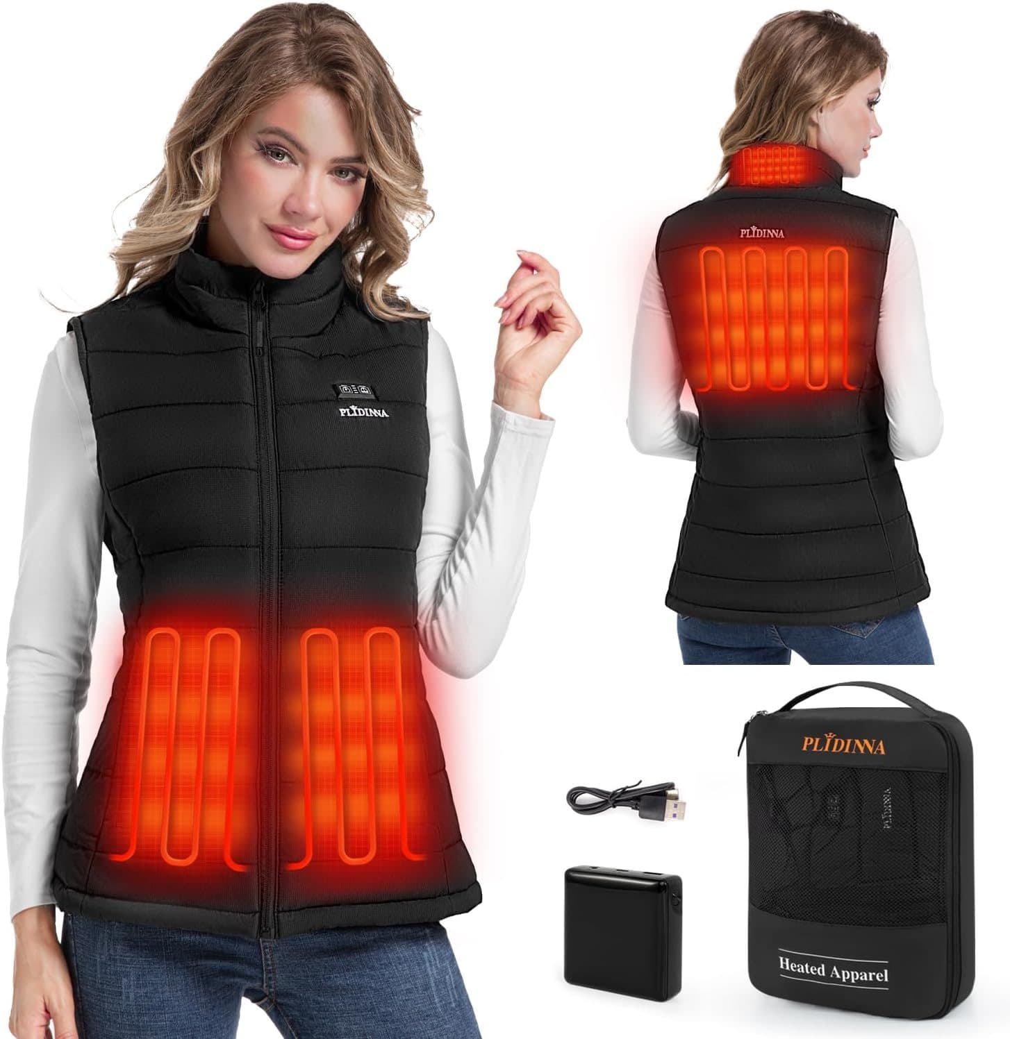 Women's Heated Vest With Battery Pack 7.4V, Lightweight Warm Electric Heating Vest for Outdoor Sports