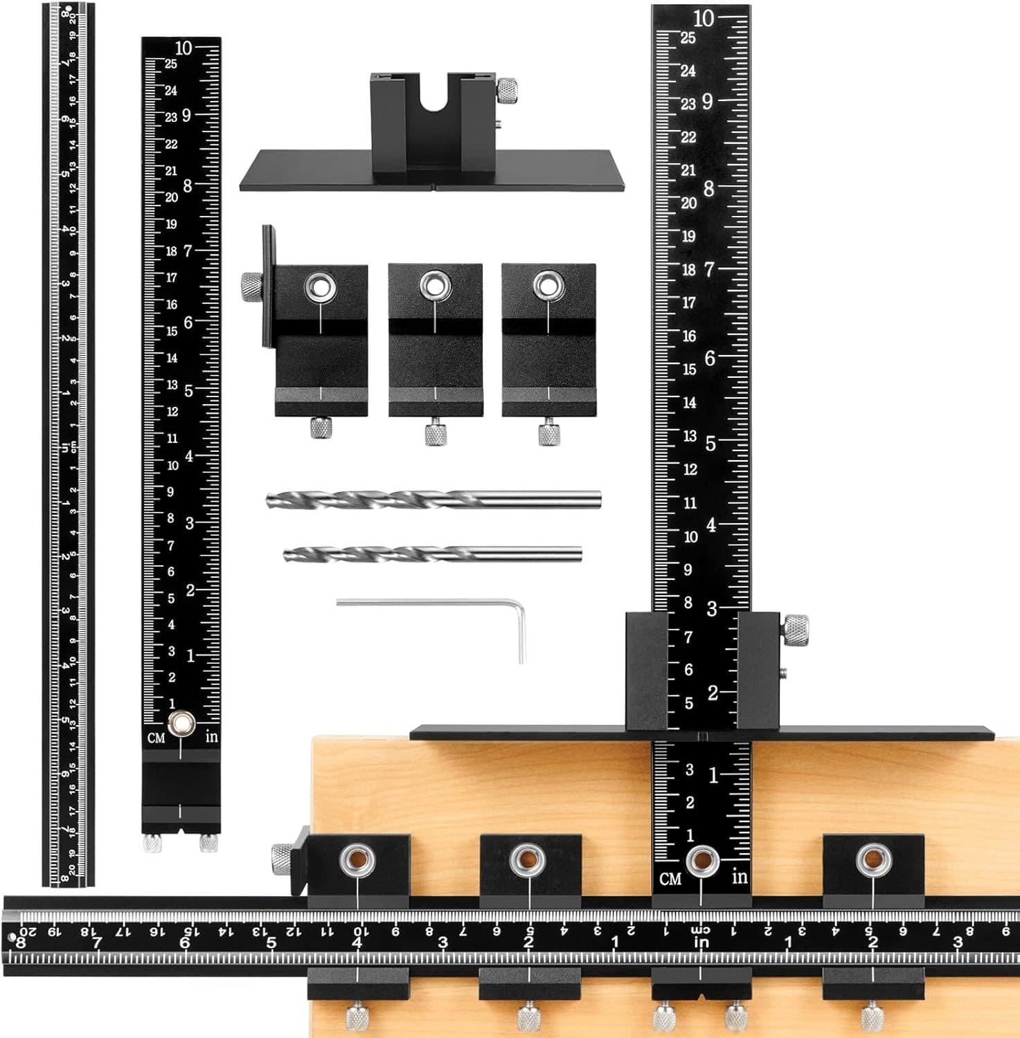 Elemake Cabinet Hardware Jig - Cabinet Handle Jig, Aluminum Alloy Heavy Duty Cabinet Jig for Handles and Pulls, Drawer Pull Jig, Detachable Cabinet Hardware Template, with 2 Size Drill Bits