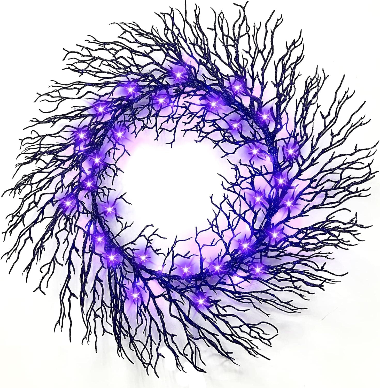 22" Prelit Halloween Wreath with 30 LED Purple Lights w/ Timer