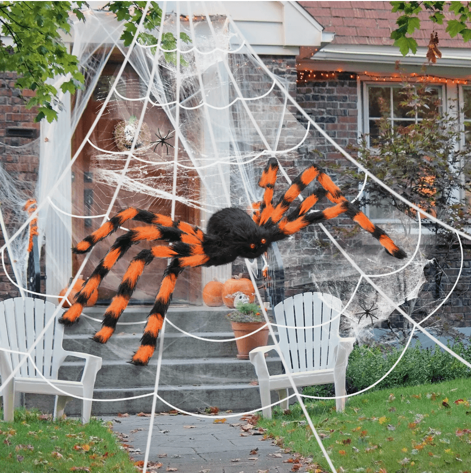 Outdoor Spider Web 35" Fake Spider with Cobweb Spider Web