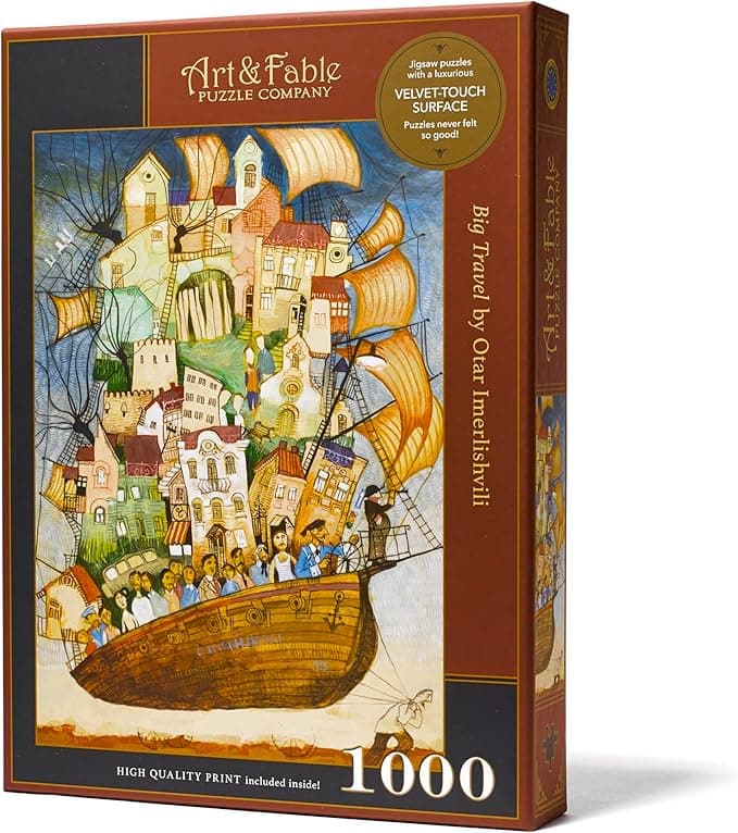 Art & Fable Puzzle Company Big Travel by Otar Imerlishvili 1000 Piece Fine Artwork Premium Adult Jigsaw Puzzle - Perfect for Game Nights, Gifting, and Family Fun