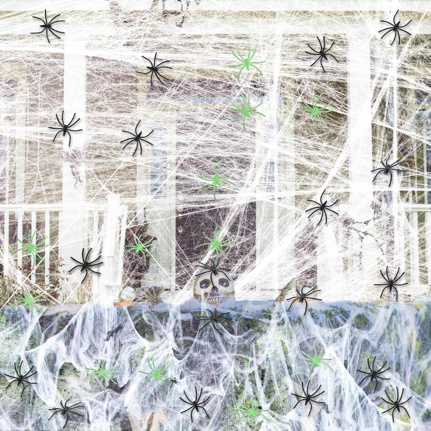 1000 Sqft Spider Webs Halloween Decorations 50 Glow and 50 Black Fake Spiders, Super Stretch Large Spread Cobwebs for Indoor Outdoor Halloween Party Haunted House Spooky Office/Yard Decor Supplies