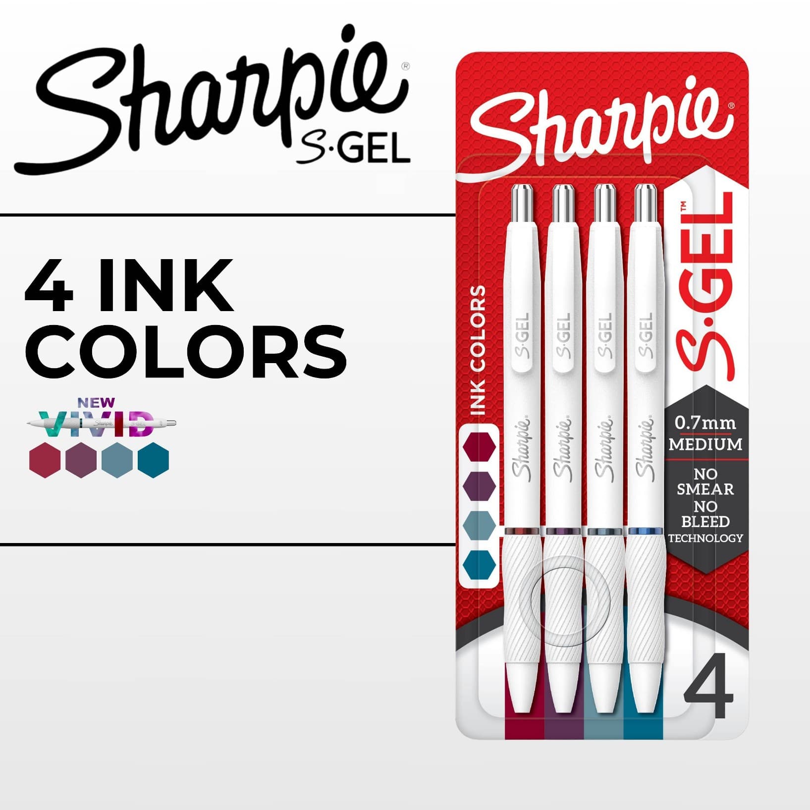 Sharpie S-Gel Pen 4pk 0.7mm Bold Assorted Ink Colors