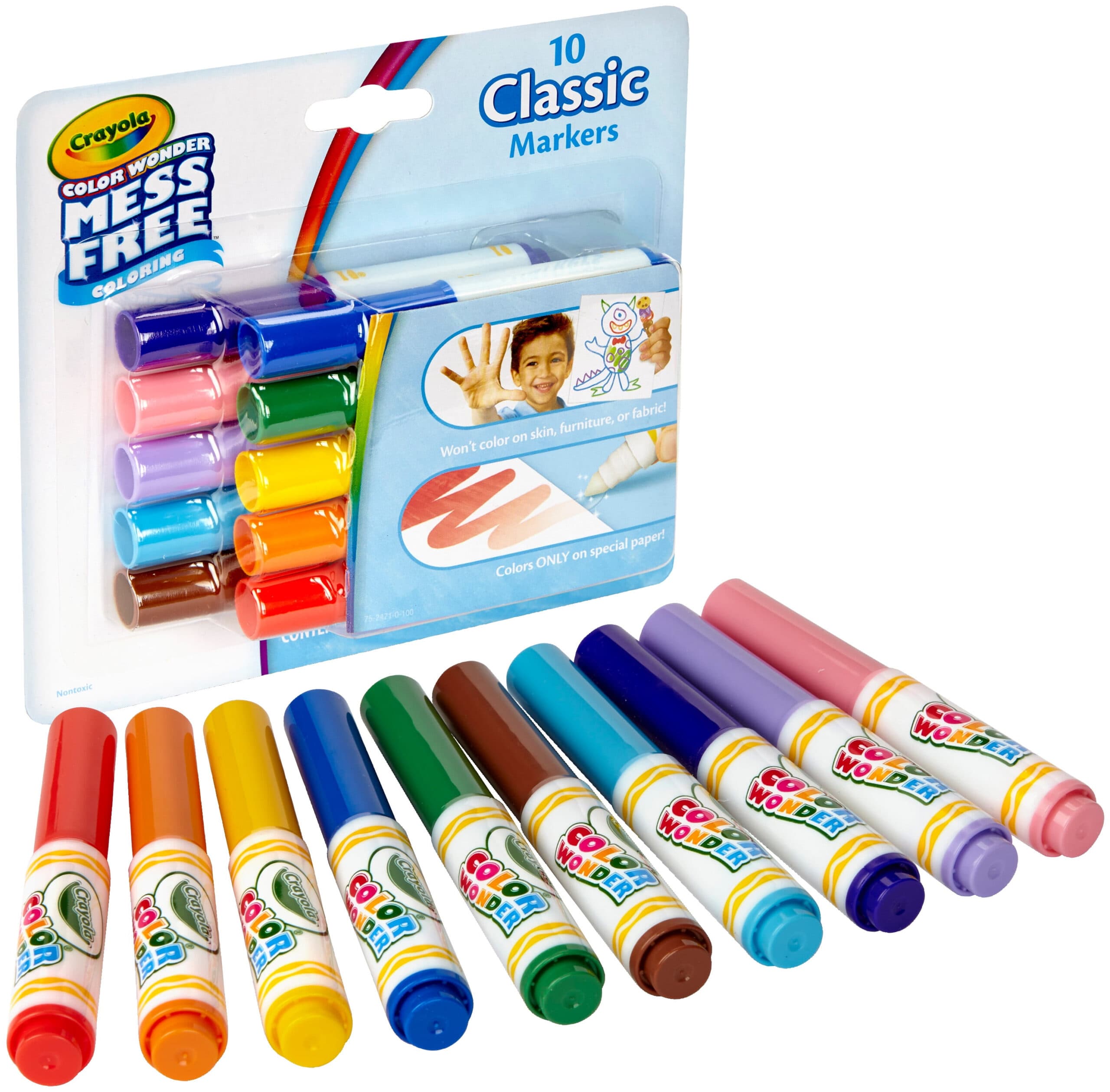 Crayola Color Wonder Mini Markers, 10 Count, Classic Colors, Toddler Art Supplies, Beginner Child
