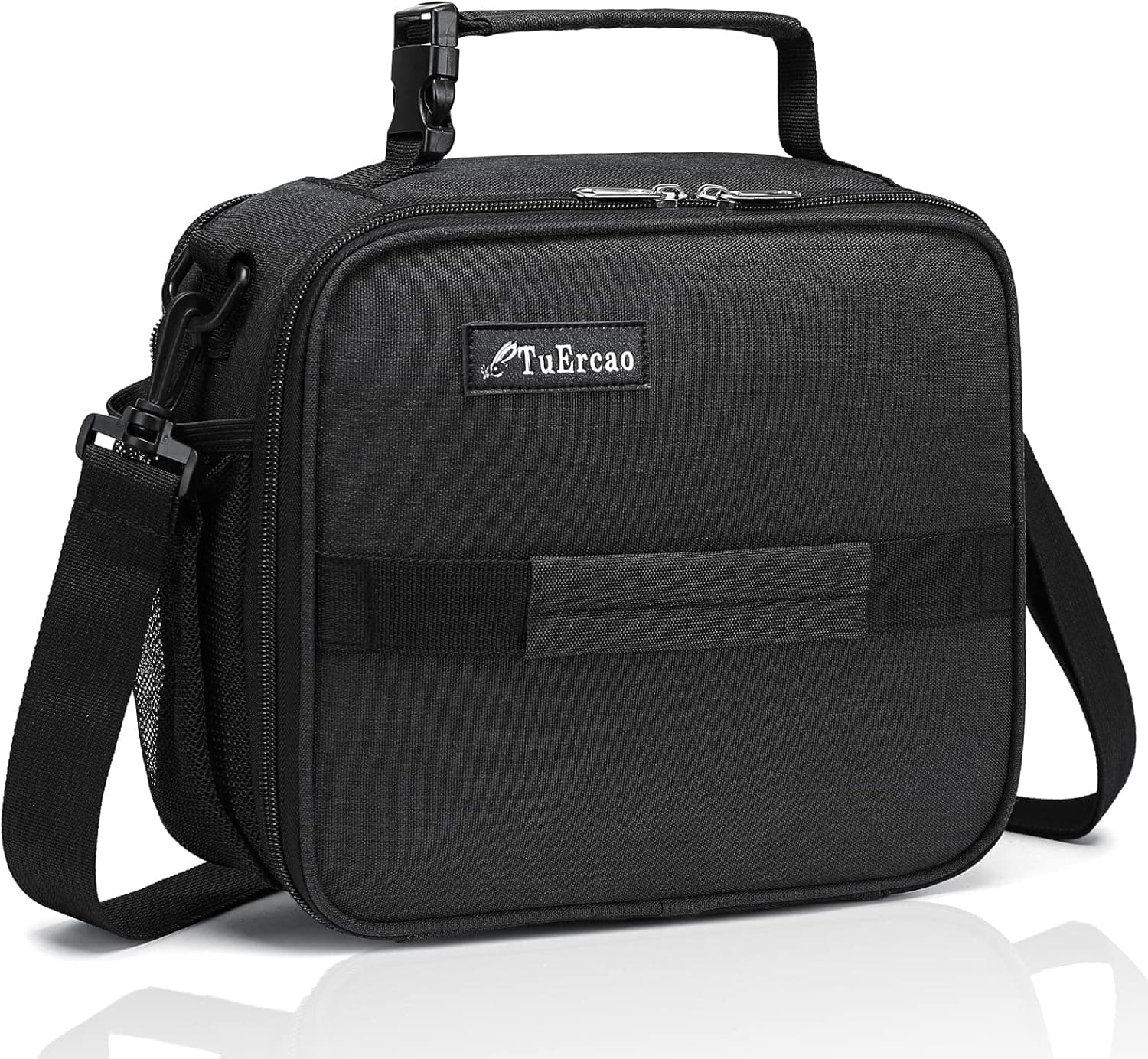 TuErCao Expandable Black Lunch Box for Men Women Small Insulated Lunch Bag Kids Boys Girls, Portable Soft Sided Cooler for Car Travel Road Trips