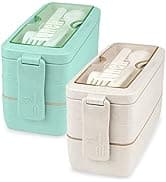 Iteryn Bento Adults Lunch Box, Stackable, 3-In-1 Compartment - Wheat Straw, Leakproof Eco-Friendly Meal Prep Containers