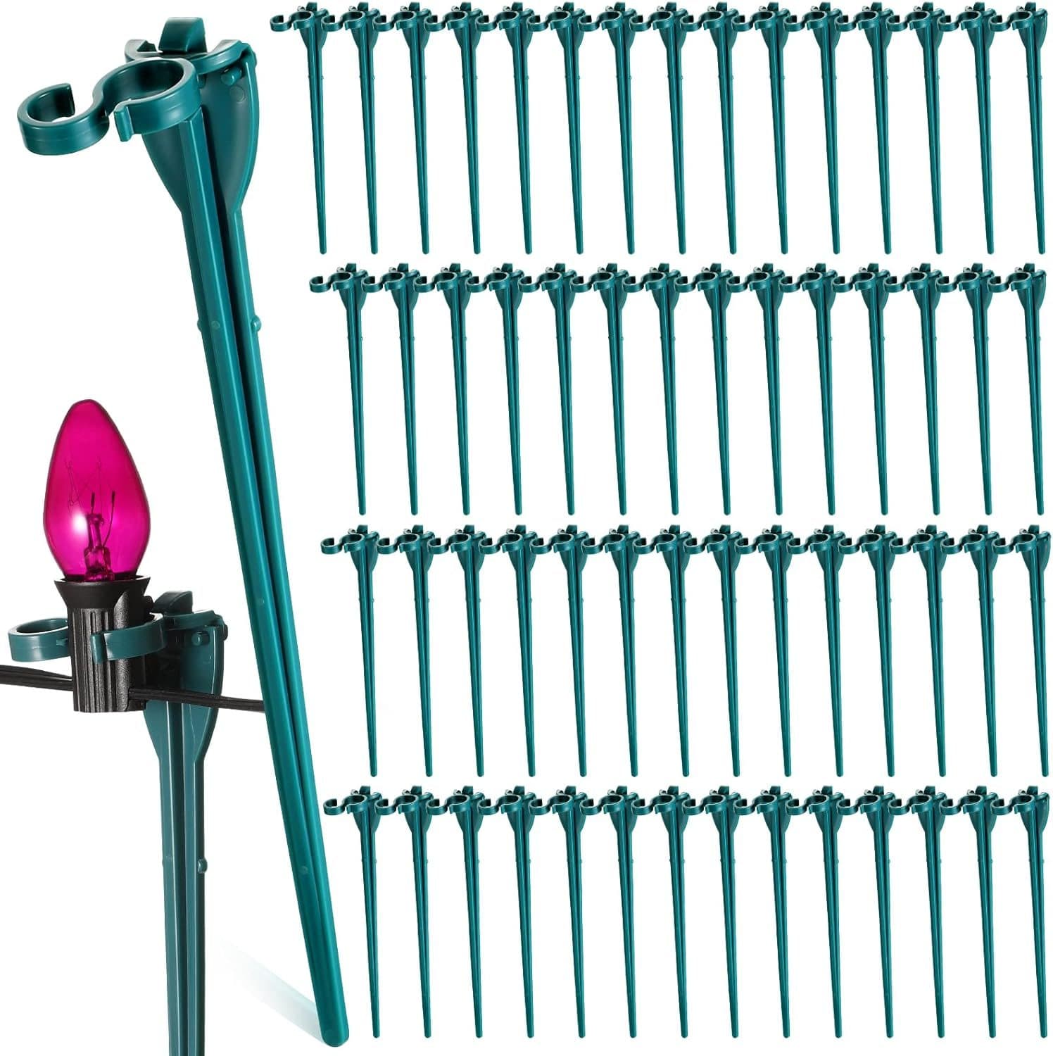 9 Inches Universal Light Stakes for C7 C9 String Lights Outdoor, Gardens, Lawn, Landscape, Fence (Green, 60 Pcs)