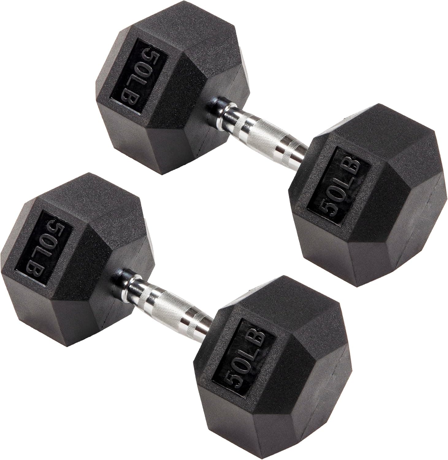 50Lb Dumbbell Set - Signature Fitness Premium Rubber Encased Hex