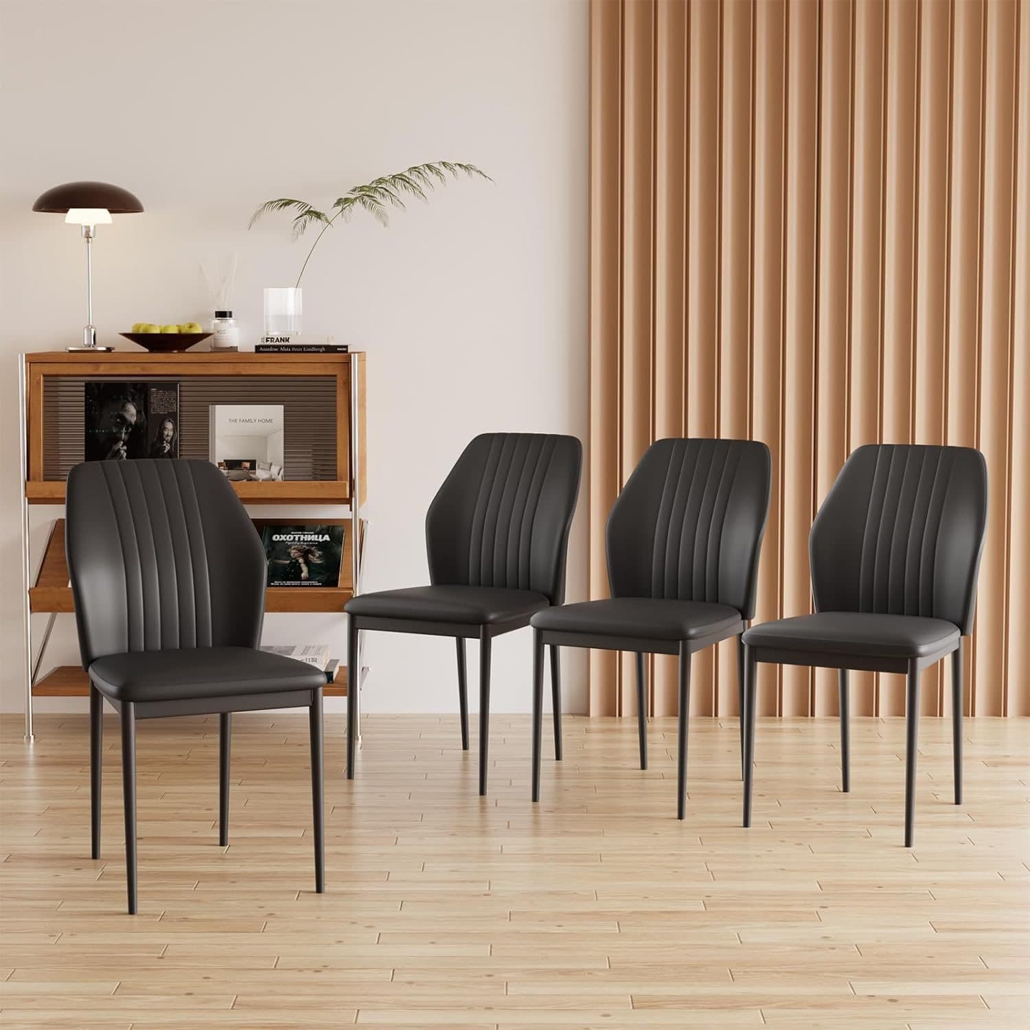 ZckyCine Dining Chair PU Leather Living Room Chair Modern Kitchen Armless Side Chair with Metal Legs (Black, Set of 4)
