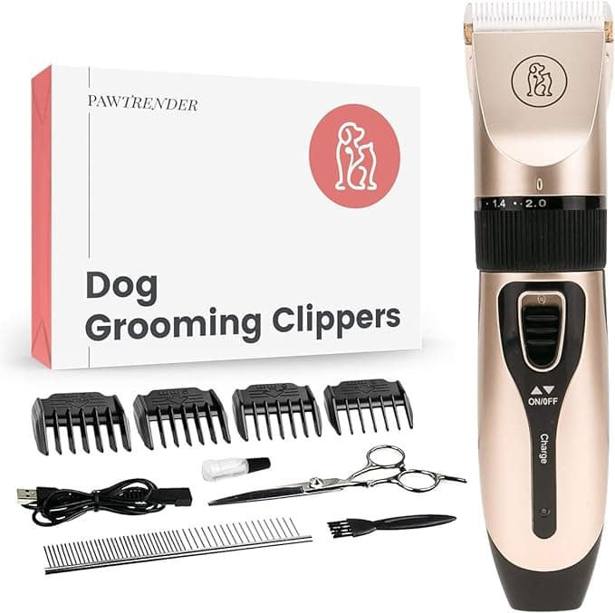 Pawtrender Dog Hair Clippers Pet Grooming Kit Low Noise Rechargeable Hair Trimmer Kit Cordless for Dogs Cats with Thick Coats, Colorful Comb