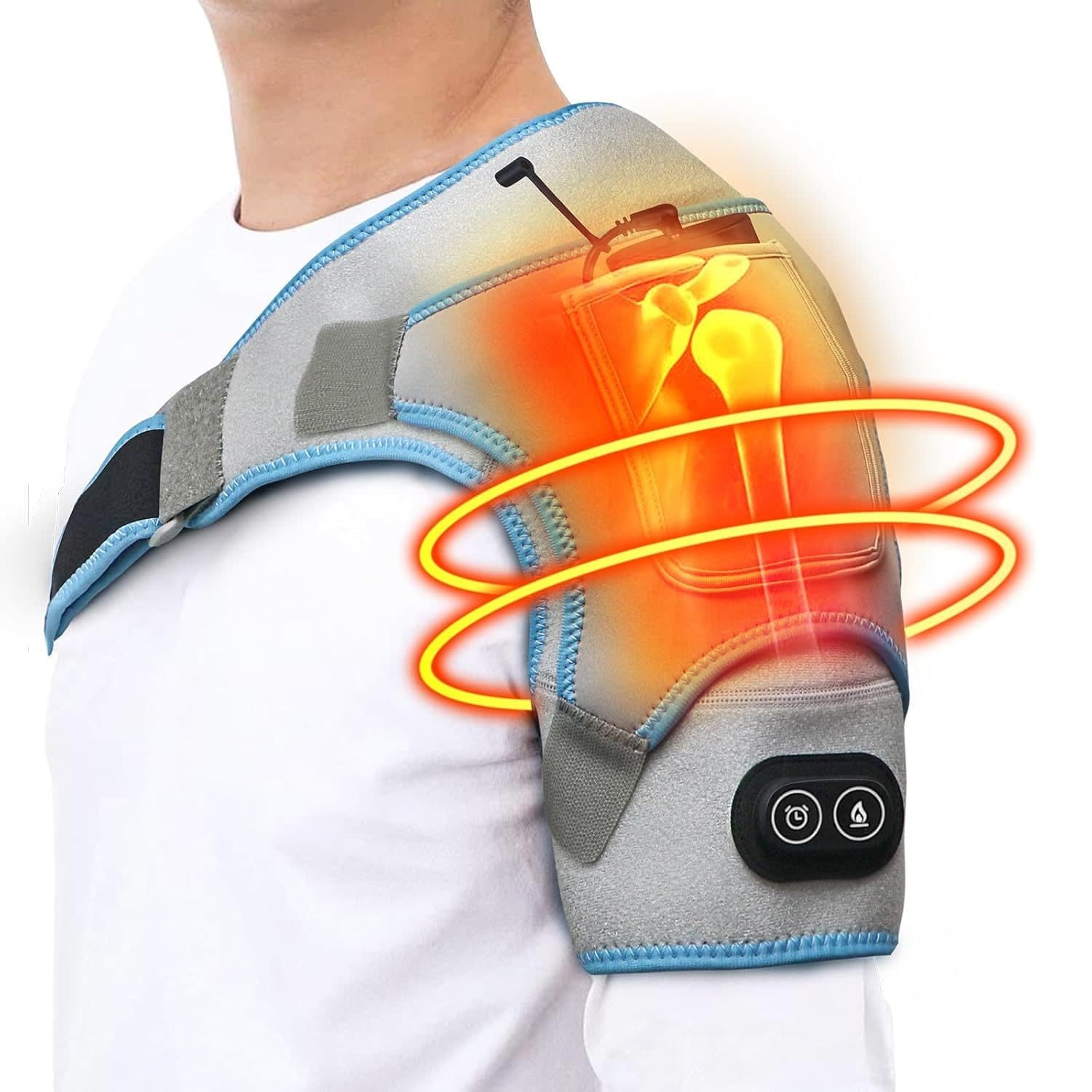 Heated Shoulder Wrap Brace, Electric Shoulder Heating Pad for Men Women Frozen Shoulder, Rotator Cuff, Muscle Pain Relief with 3 Adjustable Heat & Timer Settings, 30/60/120min Auto-Off