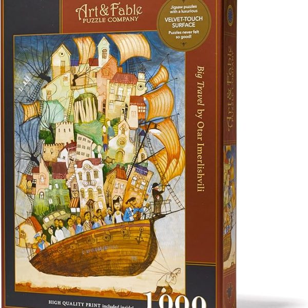 Art & Fable Puzzle Company Big Travel by Otar Imerlishvili 1000 Piece Fine Artwork Premium Adult Jigsaw Puzzle - Perfect for Game Nights, Gifting, and Family Fun