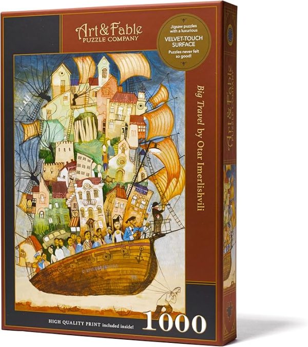 Art & Fable Puzzle Company Big Travel by Otar Imerlishvili 1000 Piece Fine Artwork Premium Adult Jigsaw Puzzle - Perfect for Game Nights, Gifting, and Family Fun